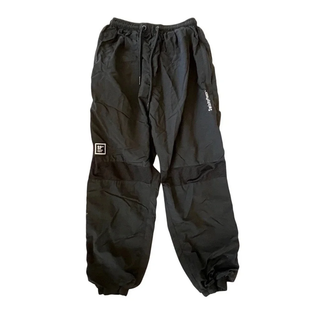 Swishy Pants Black Athletic Joggers Mesh Knee Track Pants Mens Small